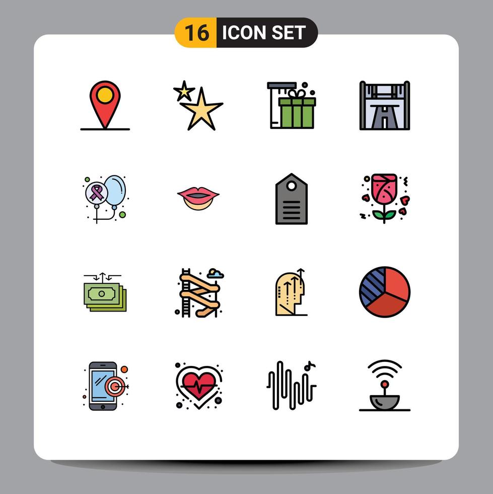 universell ikon symboler grupp av 16 modern platt Färg fylld rader av cancer väg låda lopp kontrollstation redigerbar kreativ vektor design element