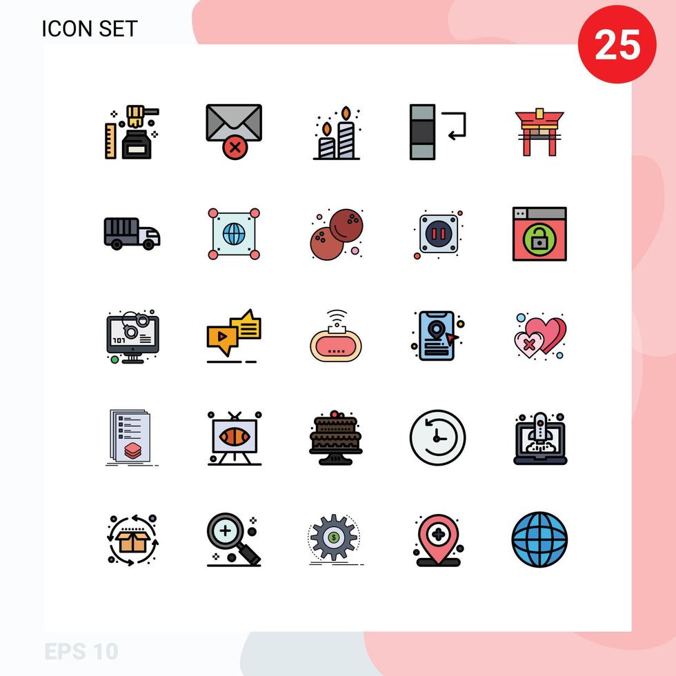 grupp av 25 fylld linje platt färger tecken och symboler för kinesisk bro ljus Port data redigerbar vektor design element