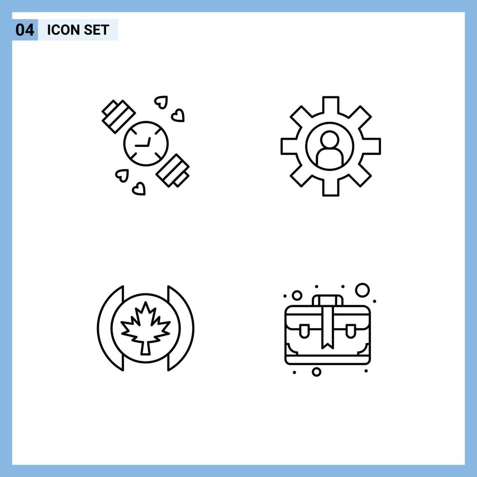 satz von 4 modernen ui-symbolen symbole zeichen für uhrenbaum kundenbetreuung kurze bearbeitbare vektordesignelemente vektor