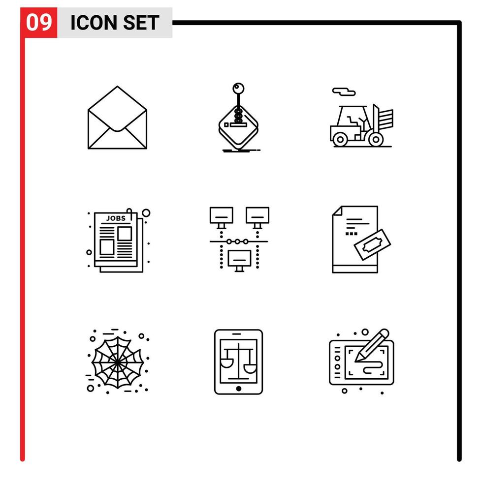 Piktogramm-Set mit 9 einfachen Umrissen von Internet-Job-Anzeigen-Stick-Post-Anzeigen-editierbaren Vektordesign-Elementen vektor