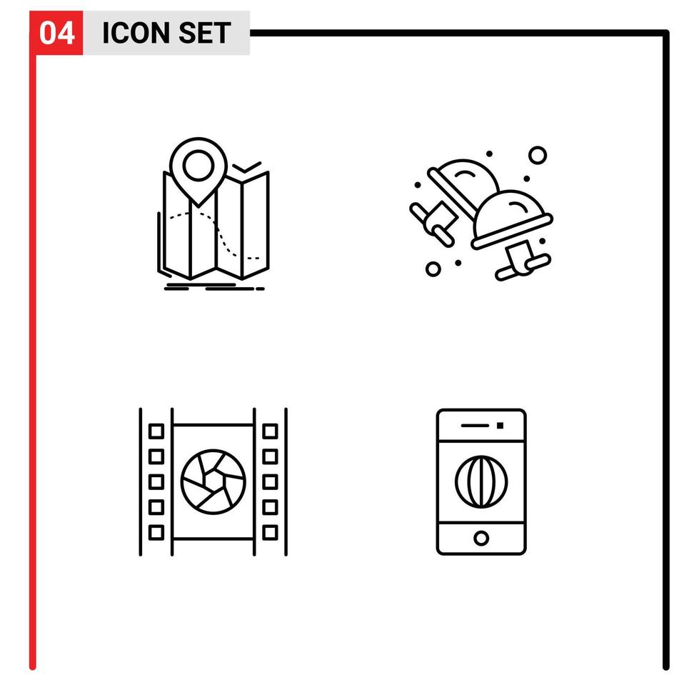 linje packa av 4 universell symboler av gps filma navigering manschettknapp film redigerbar vektor design element