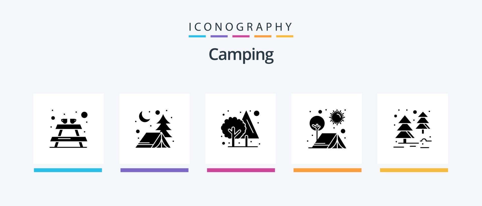 Camping Glyph 5 Icon Pack inklusive Baum. Wald. Baum. Sonne. draussen. kreatives Symboldesign vektor
