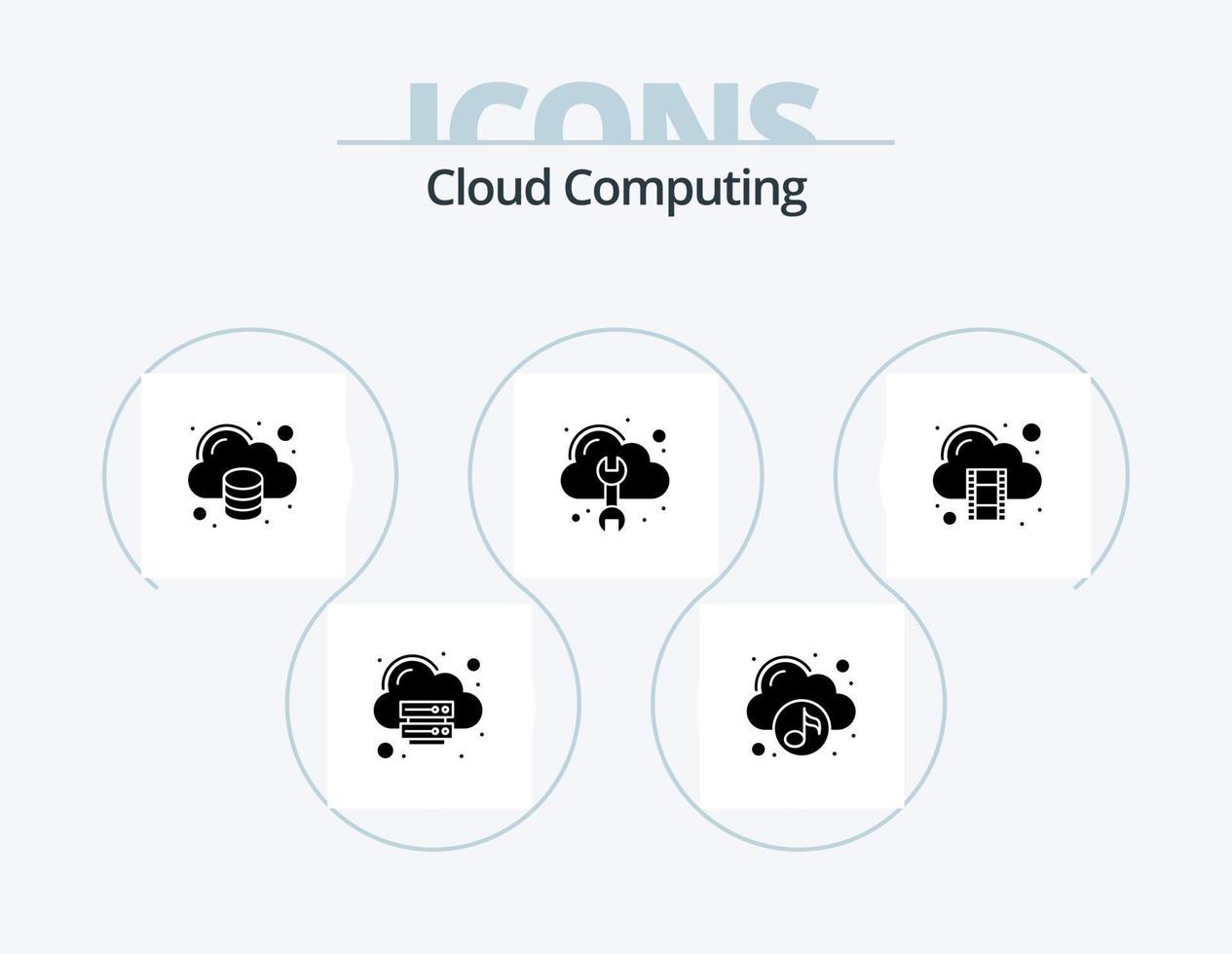 moln datoranvändning glyf ikon packa 5 ikon design. film. verktyg. moln. reparera. moln vektor