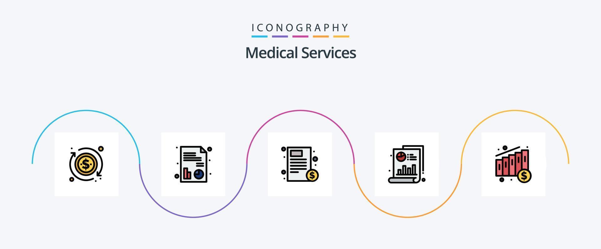 medicinsk tjänster linje fylld platt 5 ikon packa Inklusive pengar. medicinsk. sjukvård. Graf. bar vektor