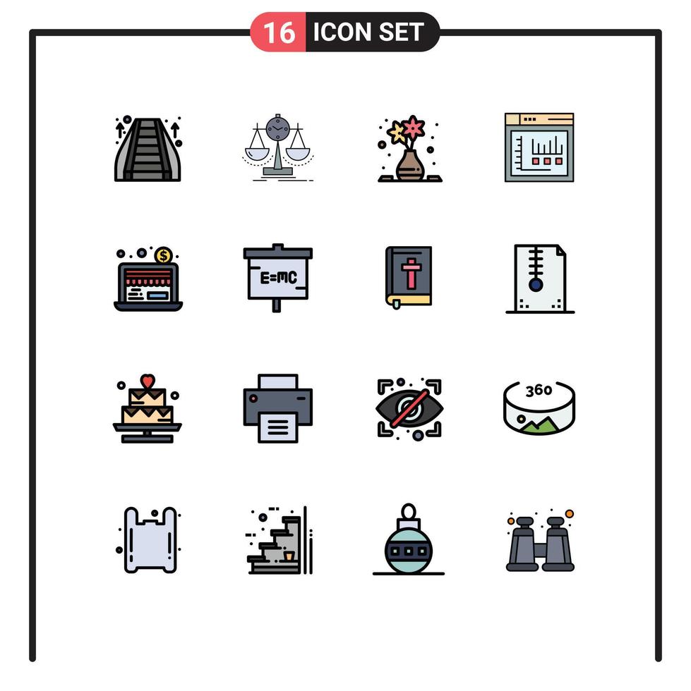 modern uppsättning av 16 platt Färg fylld rader pictograph av ekonomi webb strategi internet grekisk redigerbar kreativ vektor design element