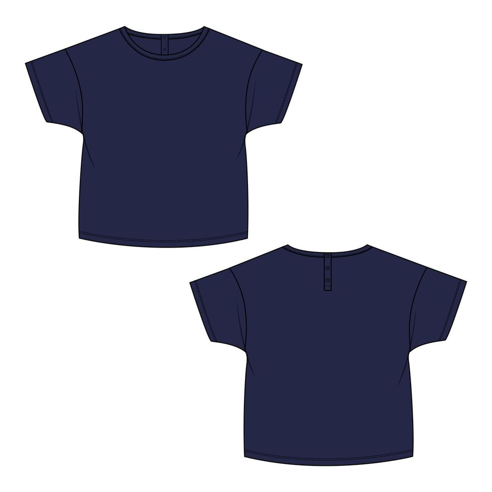 kurzarm t-shirt tops technische mode flache skizze vektor illustration vorlage für kinder.