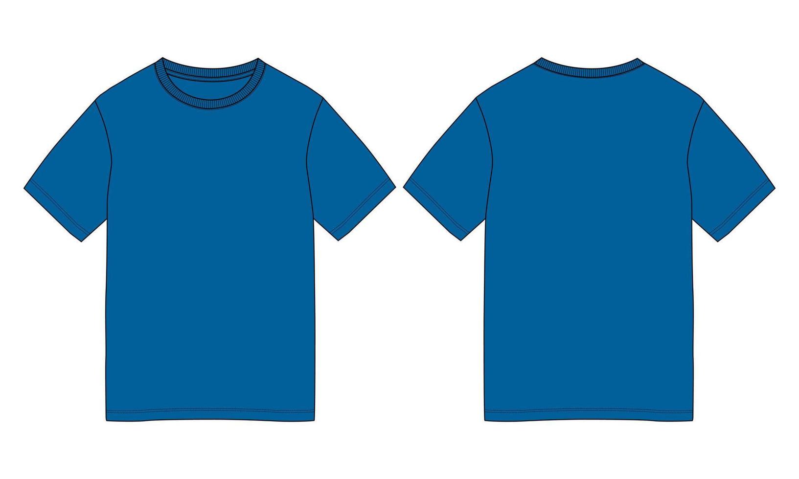 Kurzarm T-Shirt technische Mode flache Skizze Vektor Illustration Vorlage Vorder- und Rückansicht.