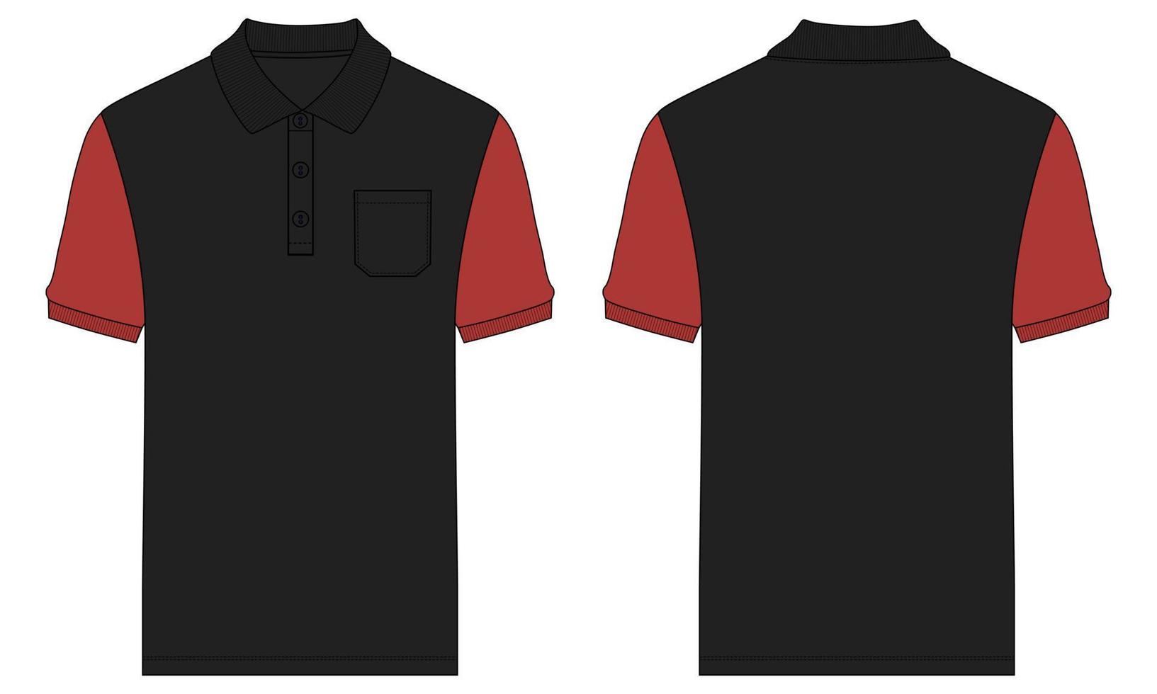 Kurzarm-Poloshirt technische Mode flache Skizze Vektor Illustration Vorlage Vorder- und Rückansichten.