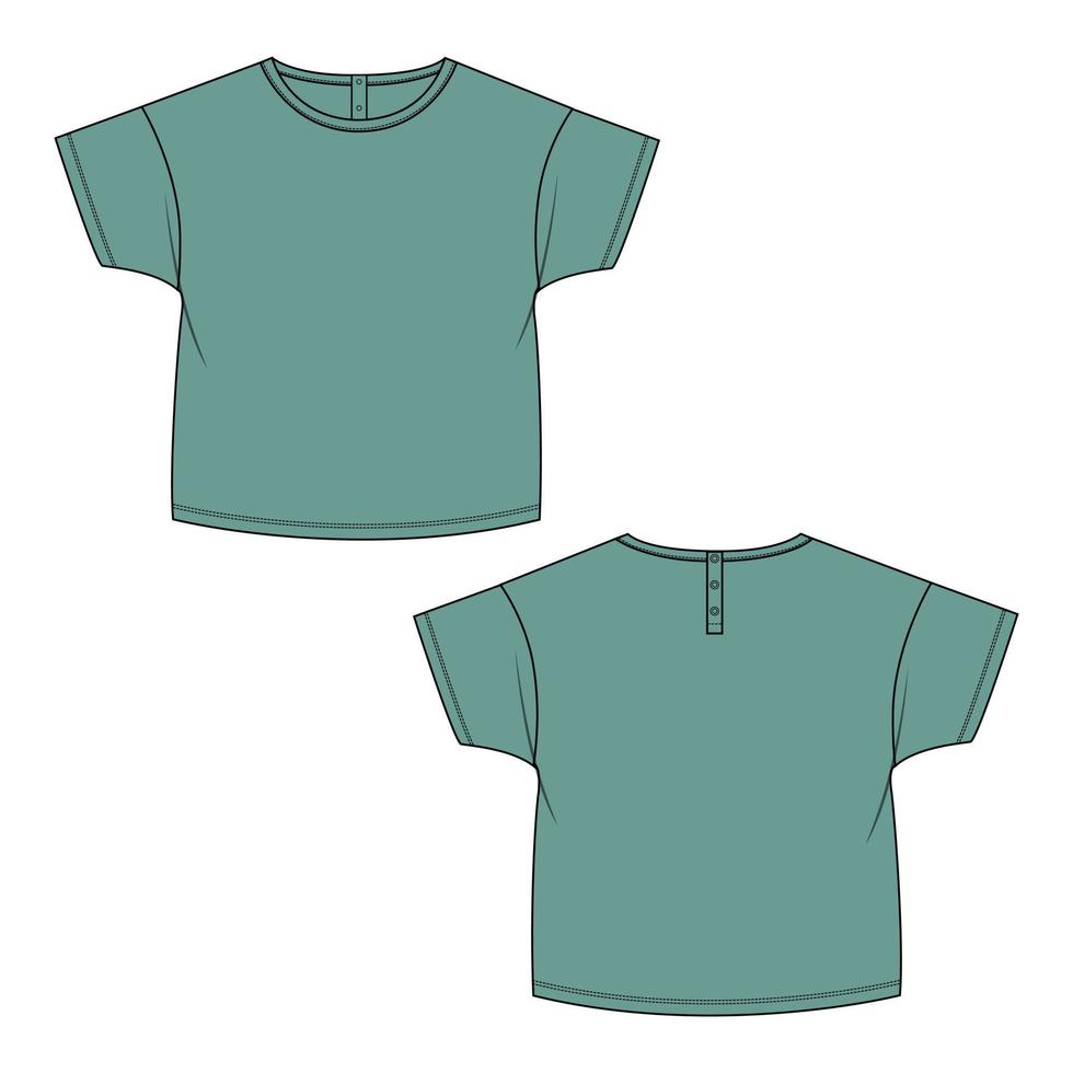 kurzarm t-shirt tops technische mode flache skizze vektor illustration vorlage für kinder.