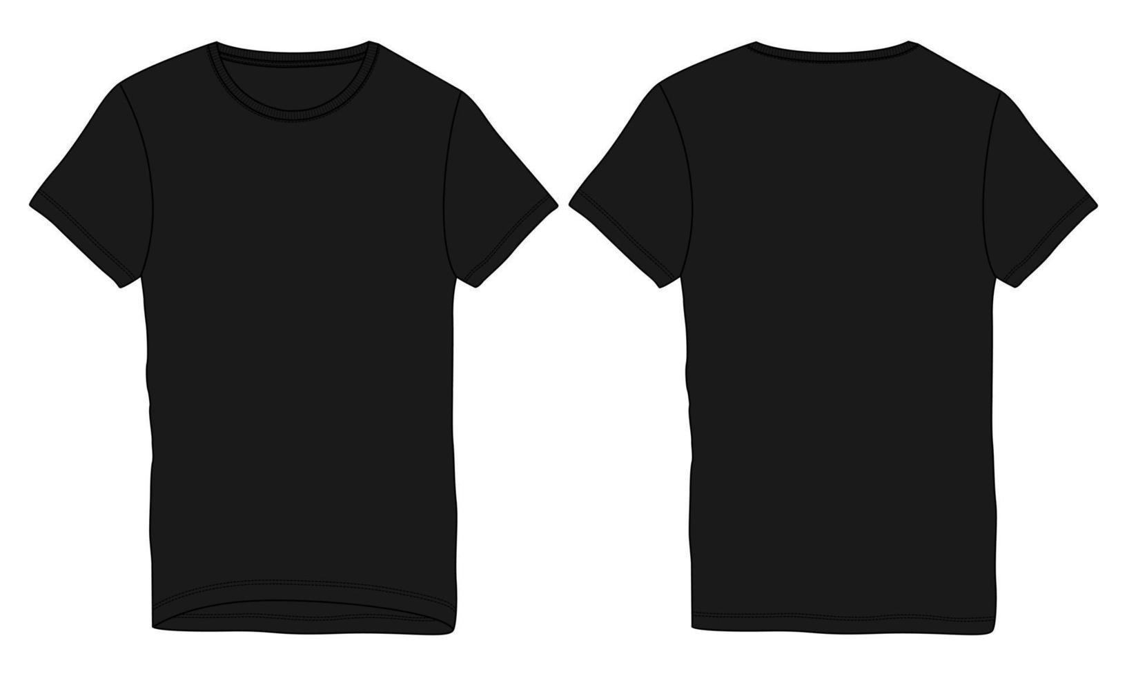 Kurzarm T-Shirt technische Mode flache Skizze Vektor Illustration Vorlage Vorder- und Rückansicht.