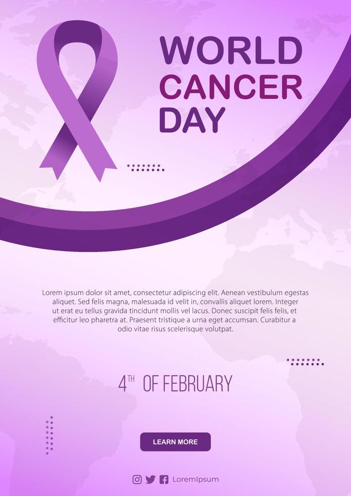 Vertikale Plakatvorlage zum Weltkrebstag mit Farbverlauf mit Krebsband vektor