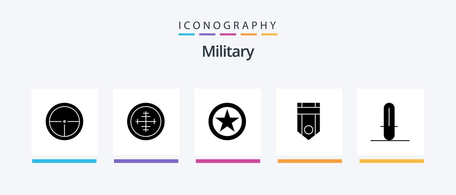 Military Glyph 5 Icon Pack inklusive Waffe. Lichtschwert. militärischer Rang. Streifen. einer. kreatives Symboldesign vektor