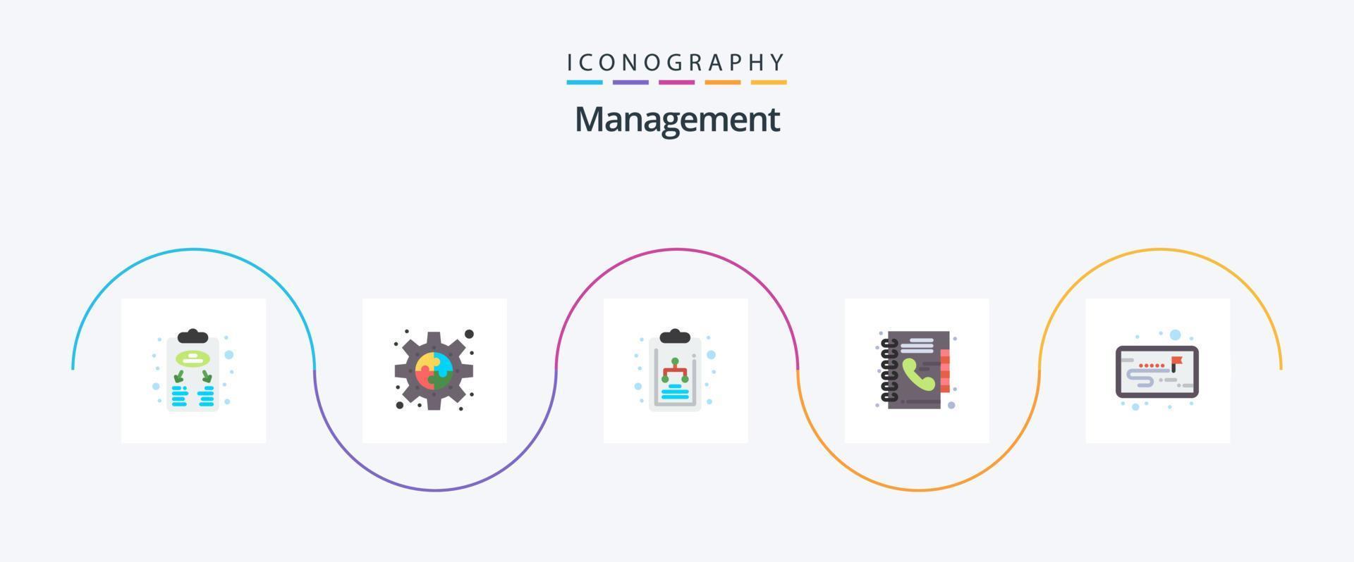 Management Flat 5 Icon Pack inklusive Projekt. Telefon. Plugin. Verzeichnis. Organigramm vektor