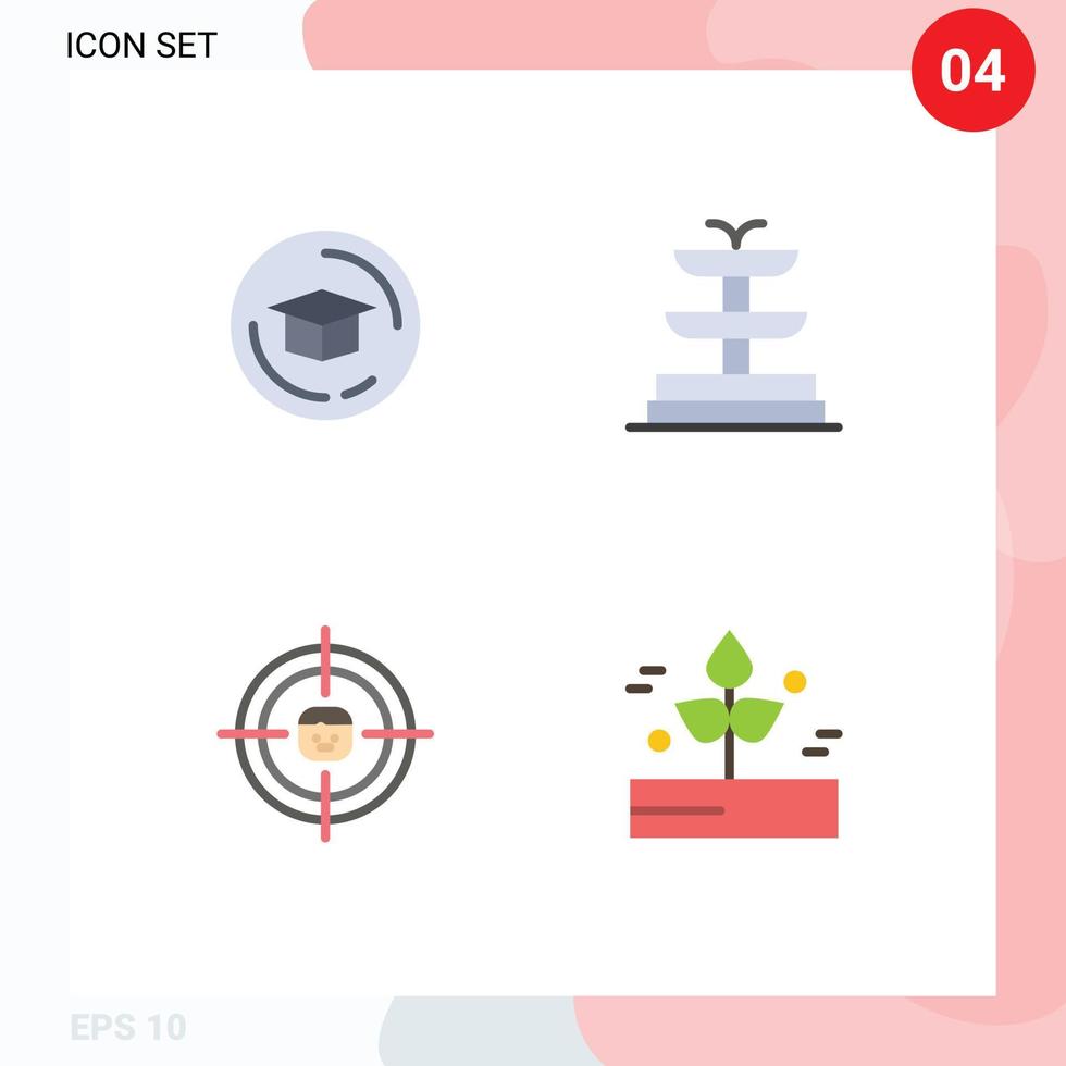 satz von 4 modernen ui-symbolen symbole zeichen für cap ressourcen brunnen menschliches blatt editierbare vektordesignelemente vektor