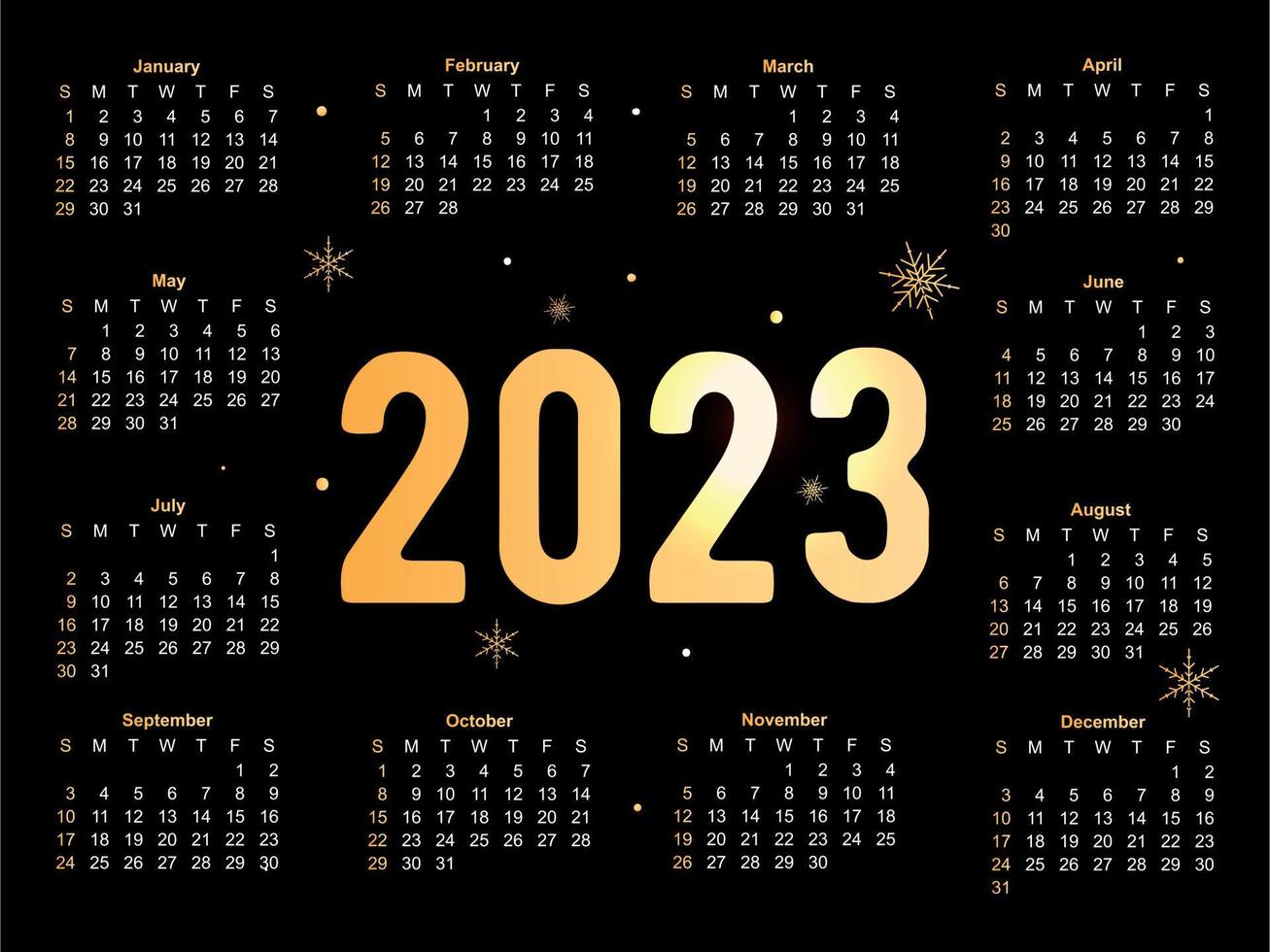 2023 kalender år vektor illustration. de vecka börjar på söndag. jul snöflingor kalender 2023 mall. kalender design söndag i röd färger. vektor