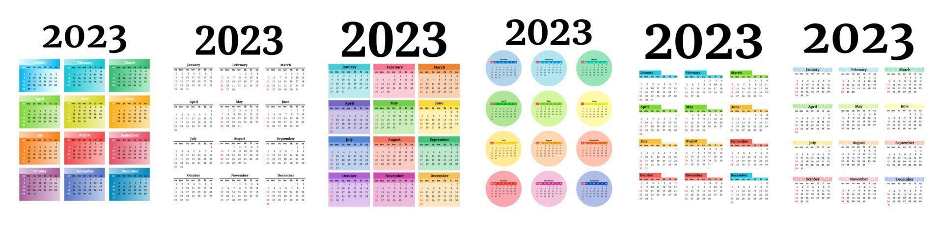 Kalender für 2023 isoliert auf weißem Hintergrund vektor