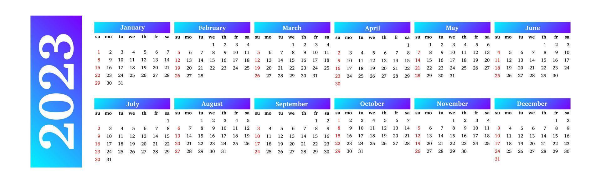 Kalender für 2023 isoliert auf weißem Hintergrund vektor