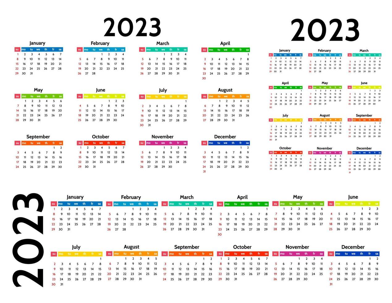 Kalender für 2023 isoliert auf weißem Hintergrund vektor