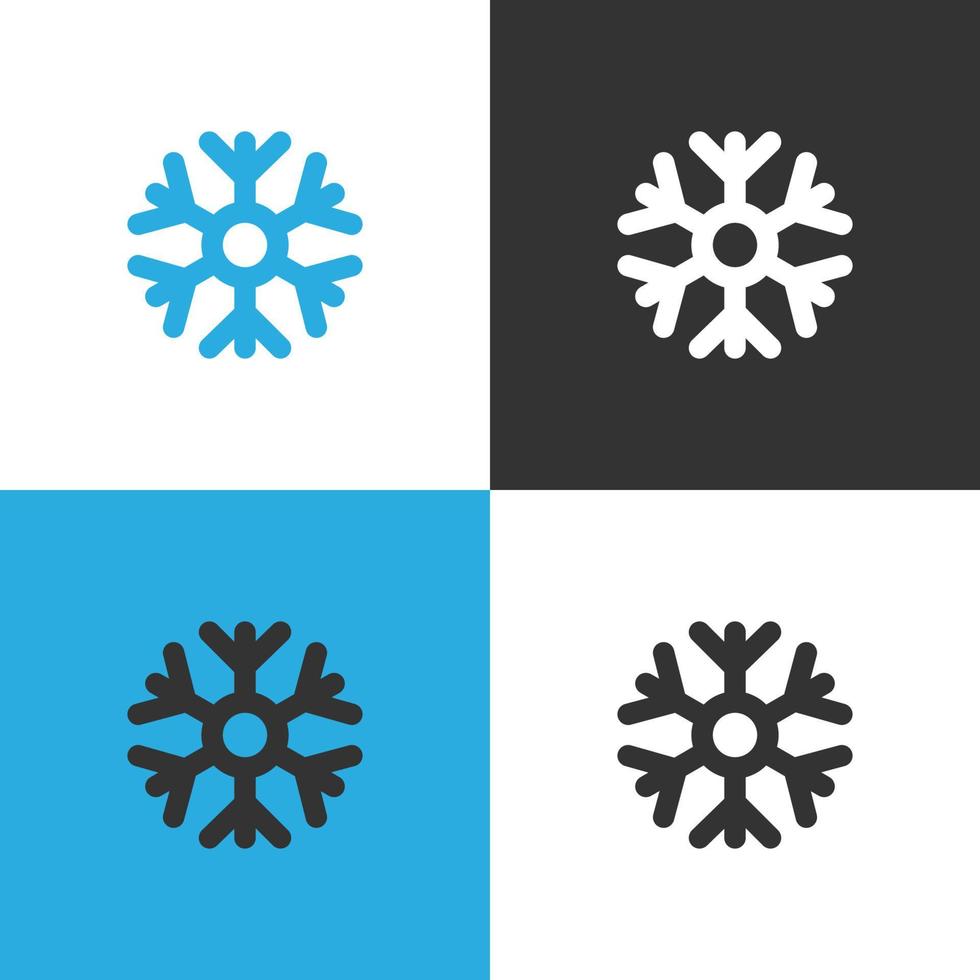 Schneeflocke-Wetter-Symbol. Satz von vier Schneeflocken-Symbol auf verschiedenen Hintergründen. Vektor-Illustration. vektor