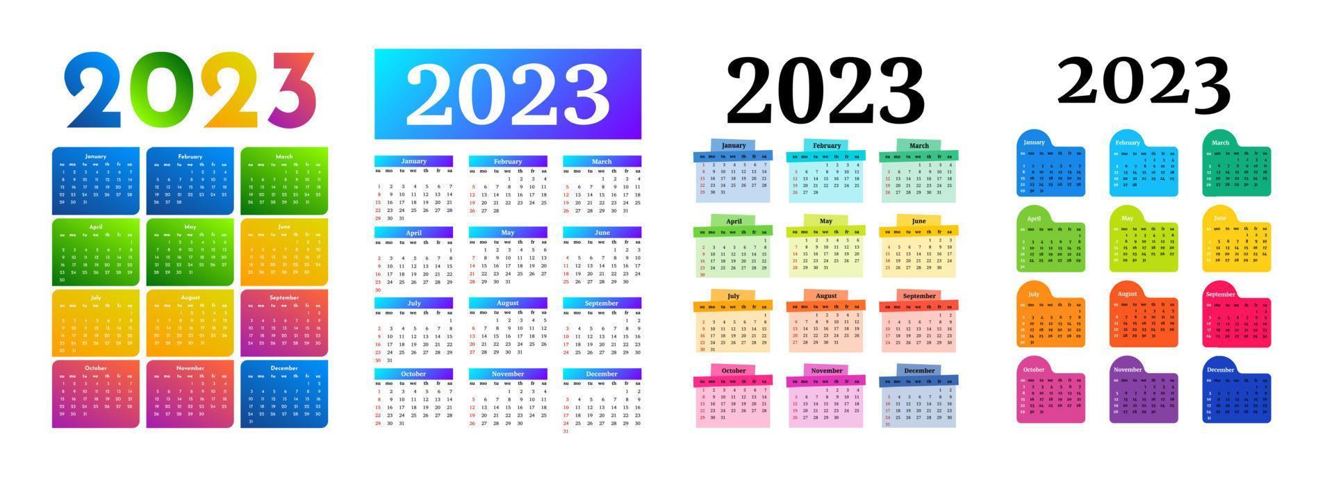 Kalender für 2023 isoliert auf weißem Hintergrund vektor