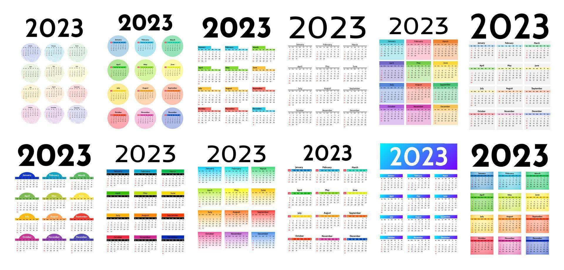 Kalender für 2023 isoliert auf weißem Hintergrund vektor