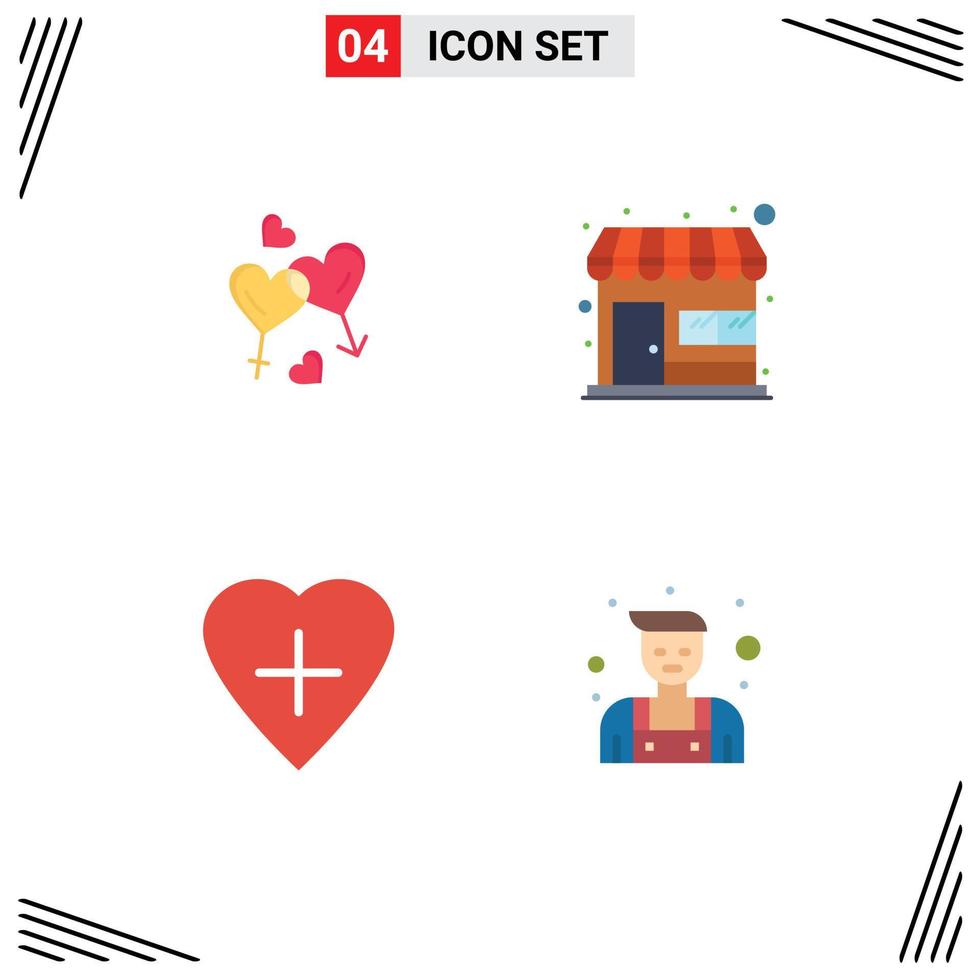 Stock Vector Icon Pack mit 4 Zeilen Zeichen und Symbolen für Herz Herz Liebe Markt Shop menschliches Herz editierbare Vektordesign-Elemente