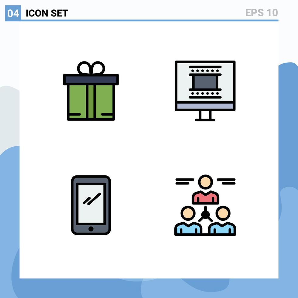 piktogram uppsättning av 4 enkel fylld linje platt färger av gåva android digital Foto ram telefon ansluta redigerbar vektor design element