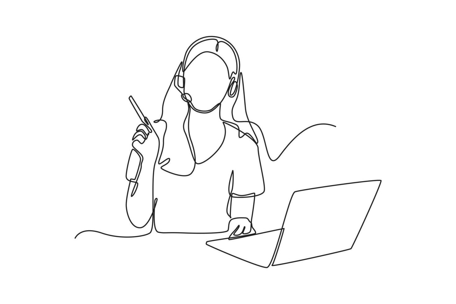 Continuous One Line Drawing Customer Service interagiert ständig mit verschiedenen Verbrauchern und Ressourcen mit Laptops. Marketingkonzept. einzeiliges zeichnen design vektorgrafik illustration. vektor