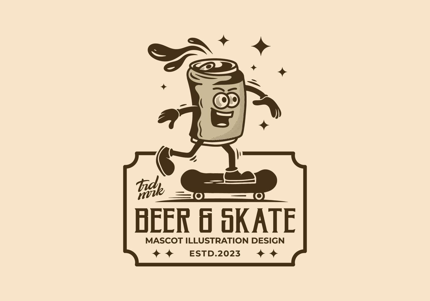 maskottchenillustration einer bierdose, die skateboard fährt vektor