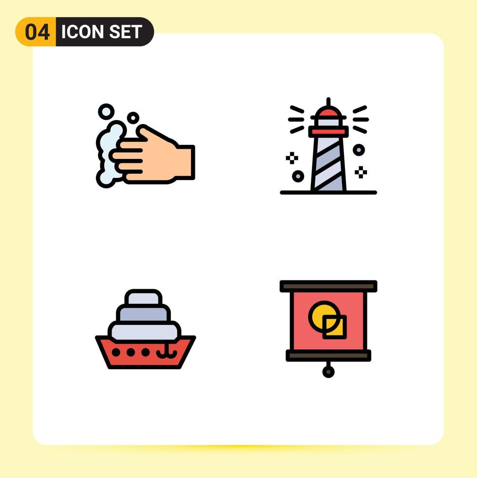 stock vektor ikon packa av 4 linje tecken och symboler för rengöring kryssning tvätta hav fartyg redigerbar vektor design element