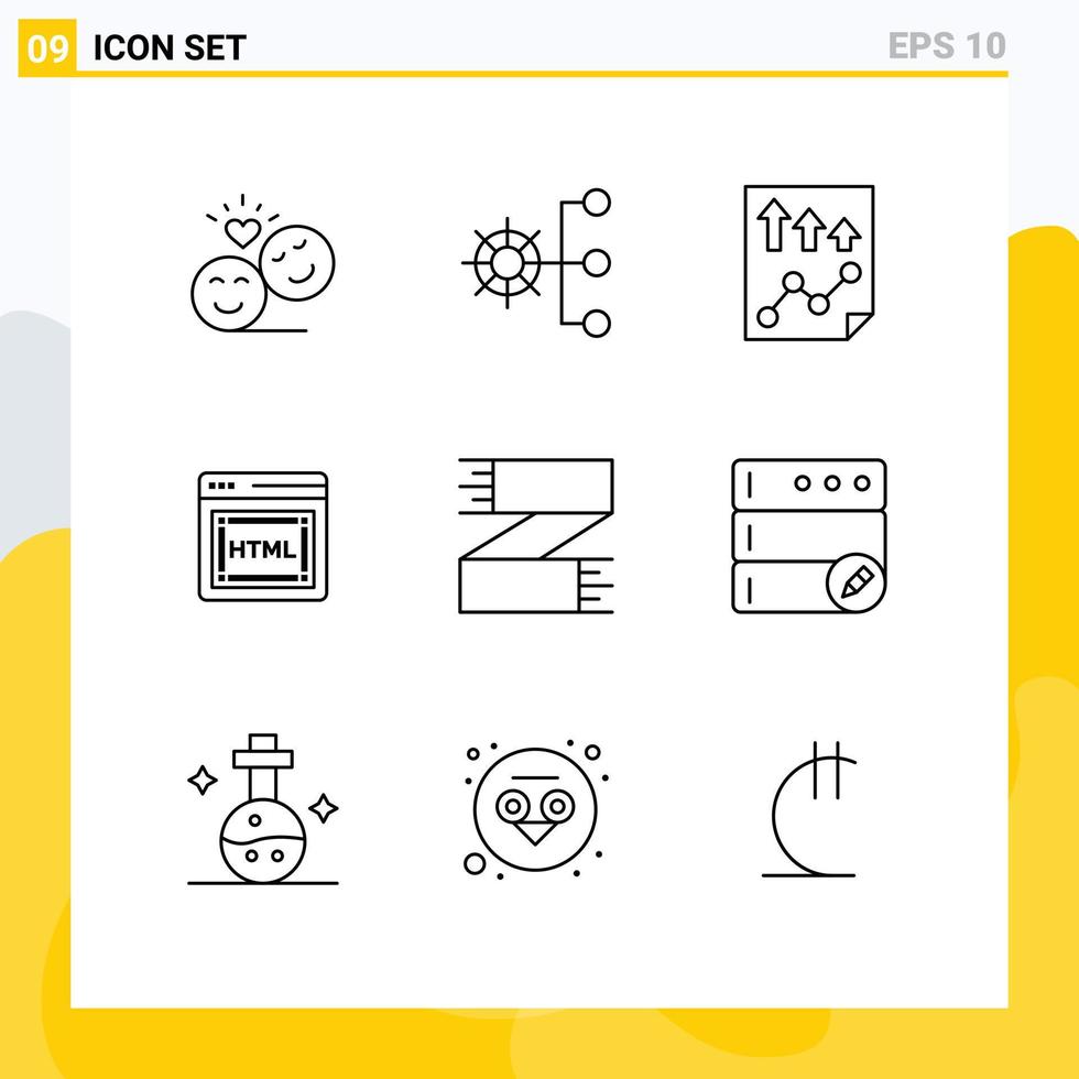 9 User Interface Outline Pack moderner Zeichen und Symbole der SEO-Coding-Management-Berichtsseite editierbare Vektordesign-Elemente vektor