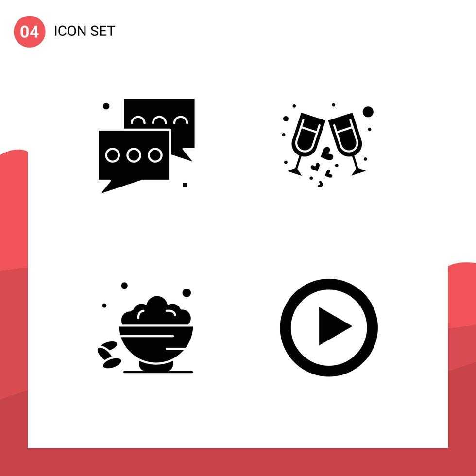 Piktogramm-Set aus 4 einfachen soliden Glyphen von Bubble Dish Message Glas süße editierbare Vektordesign-Elemente vektor