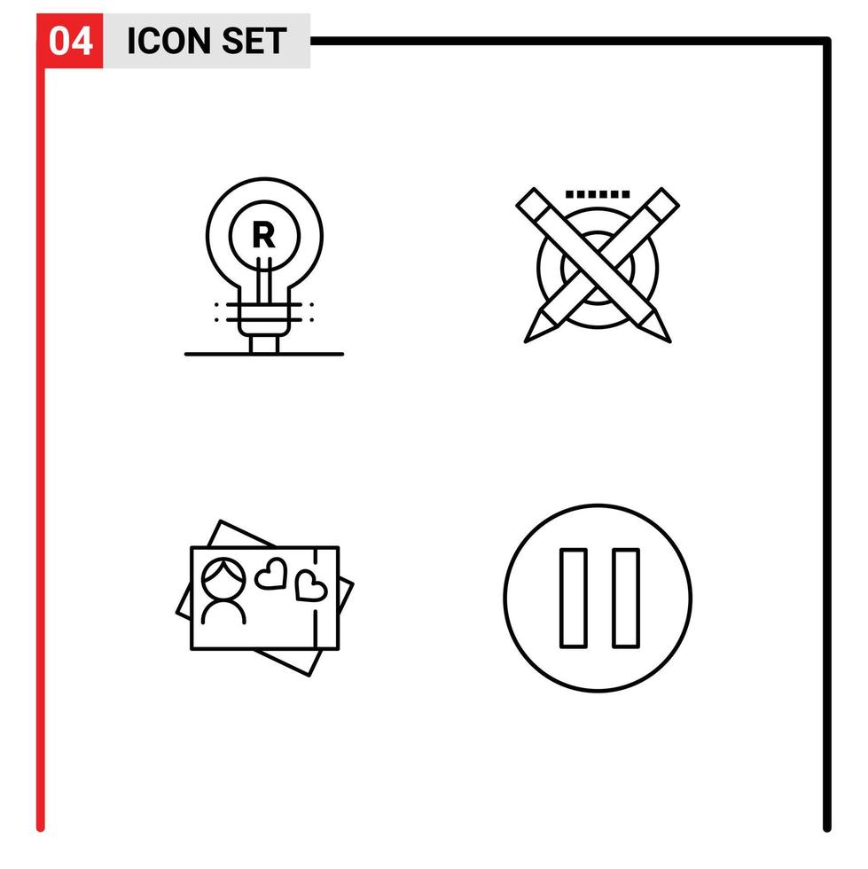 4 thematische Vektor-Fülllinien-Flachfarben und bearbeitbare Symbole der Markenkarten-Ideenbildung Herz editierbare Vektordesign-Elemente vektor