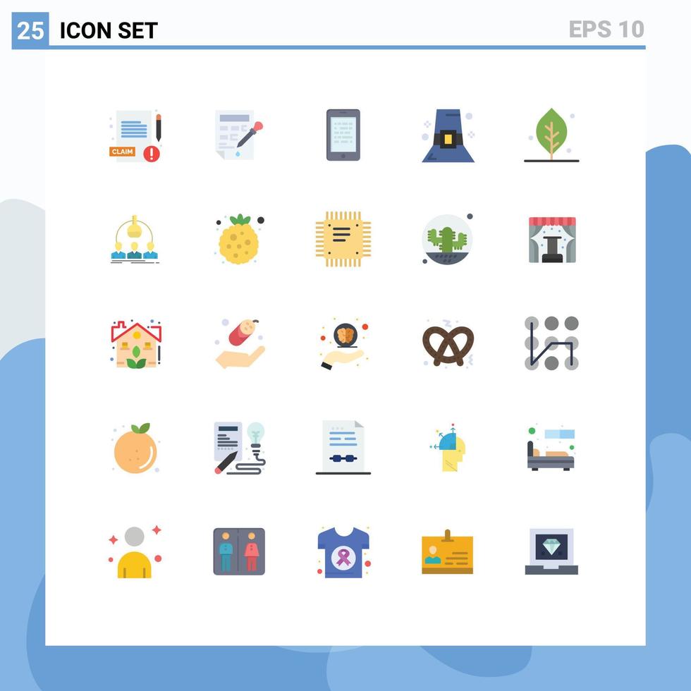 mobil gränssnitt platt Färg uppsättning av 25 piktogram av blad tacksägelse läsa tacksägelse hatt mode redigerbar vektor design element