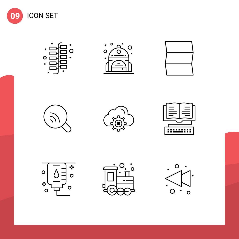 uppsättning av 9 modern ui ikoner symboler tecken för bok redskap resa miljö signal redigerbar vektor design element