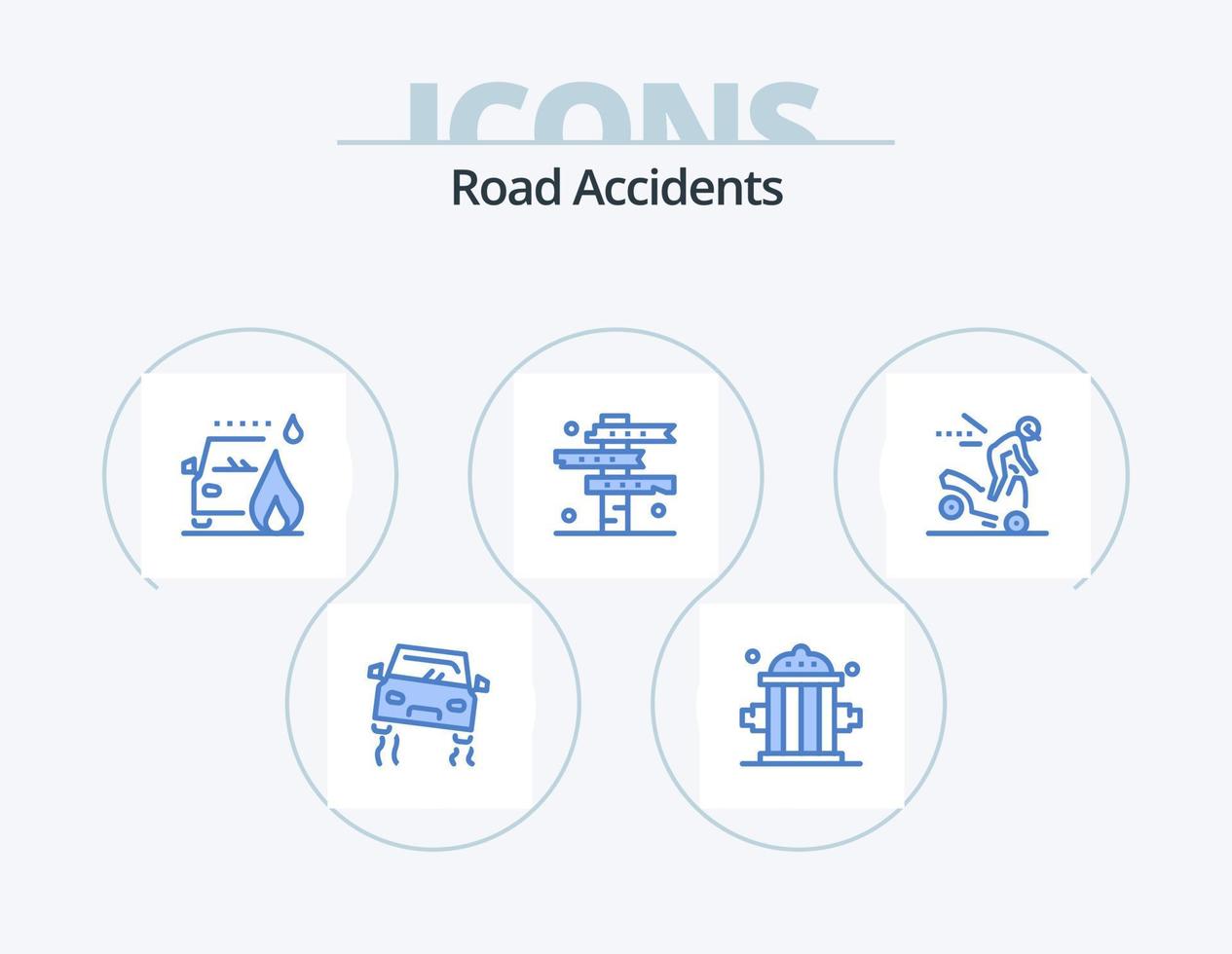 Verkehrsunfälle blau Icon Pack 5 Icon Design. Unfall. Zeichen. Unfall. Straße. Cowboy vektor