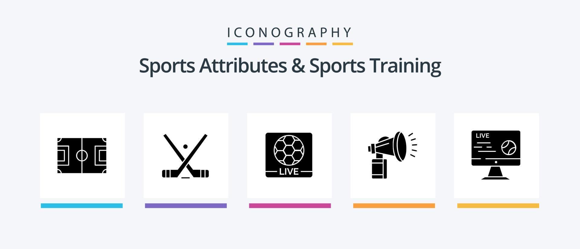 sporter attribut och sporter Träning glyf 5 ikon packa Inklusive fläkt. attribut. pinne. luft. skärm. kreativ ikoner design vektor