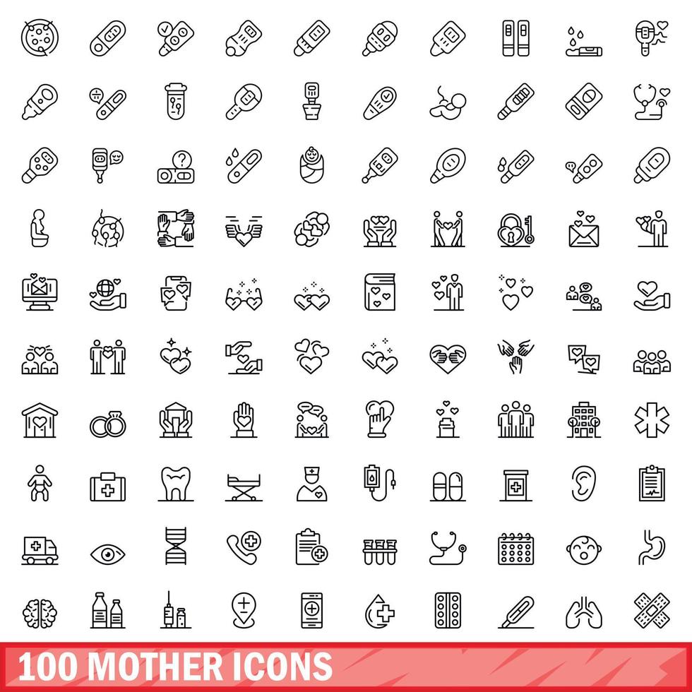 100 Muttersymbole gesetzt, Umrissstil vektor