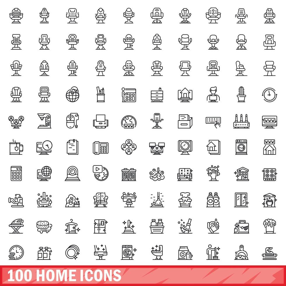 100 Home-Icons gesetzt, Umrissstil vektor