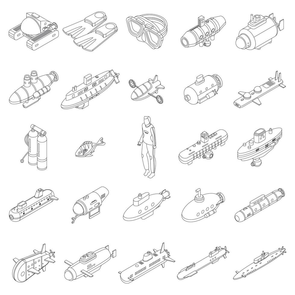 Bathyscaphe-Symbole setzen Vektorumrisse vektor