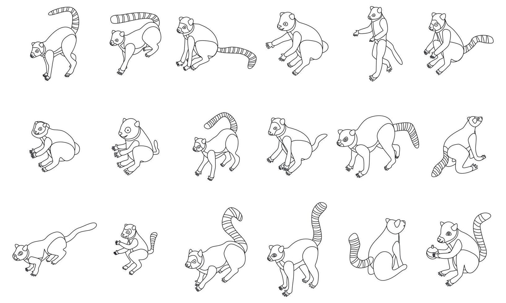 lemur ikoner uppsättning vektor översikt