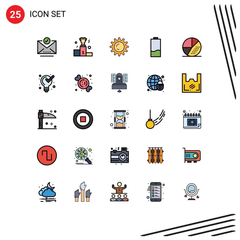 25 gefüllte Linien flaches Farbkonzept für mobile Websites und Apps Motorenergiegeschäft Strombatterie editierbare Vektordesign-Elemente vektor