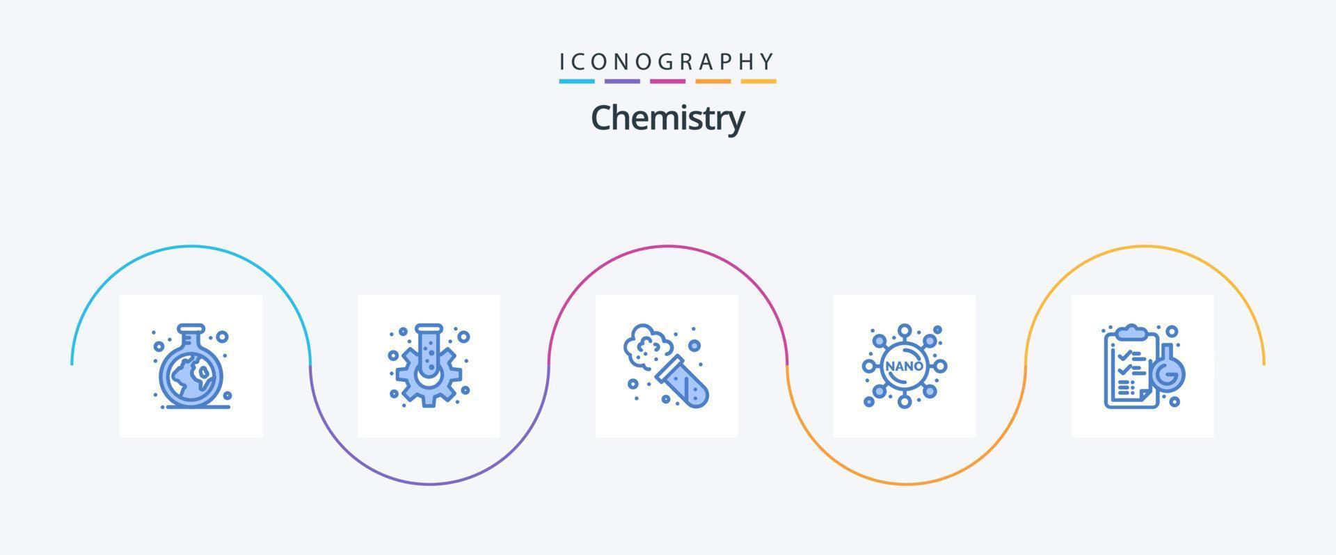 Chemie blau 5 Icon Pack inklusive Labor. chemisch. Chemie. Zwischenablage. Experiment vektor