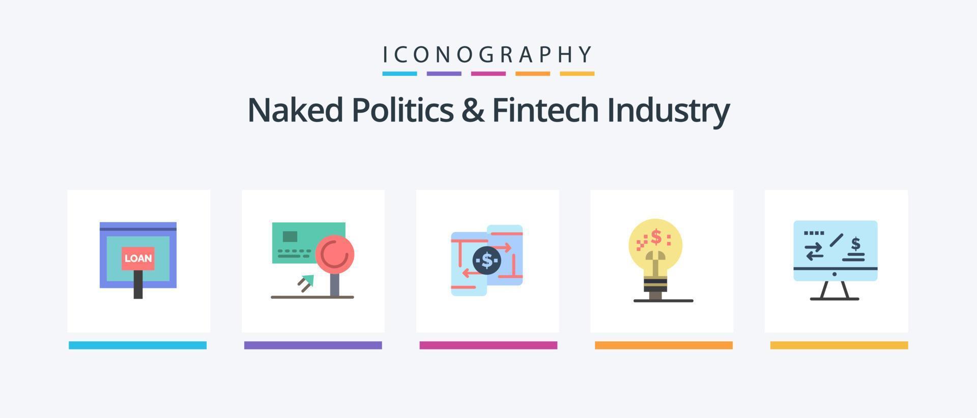 naken politik och fintech industri platt 5 ikon packa Inklusive fintech. fintech innovation. upptäckt. telefon. betalning. kreativ ikoner design vektor