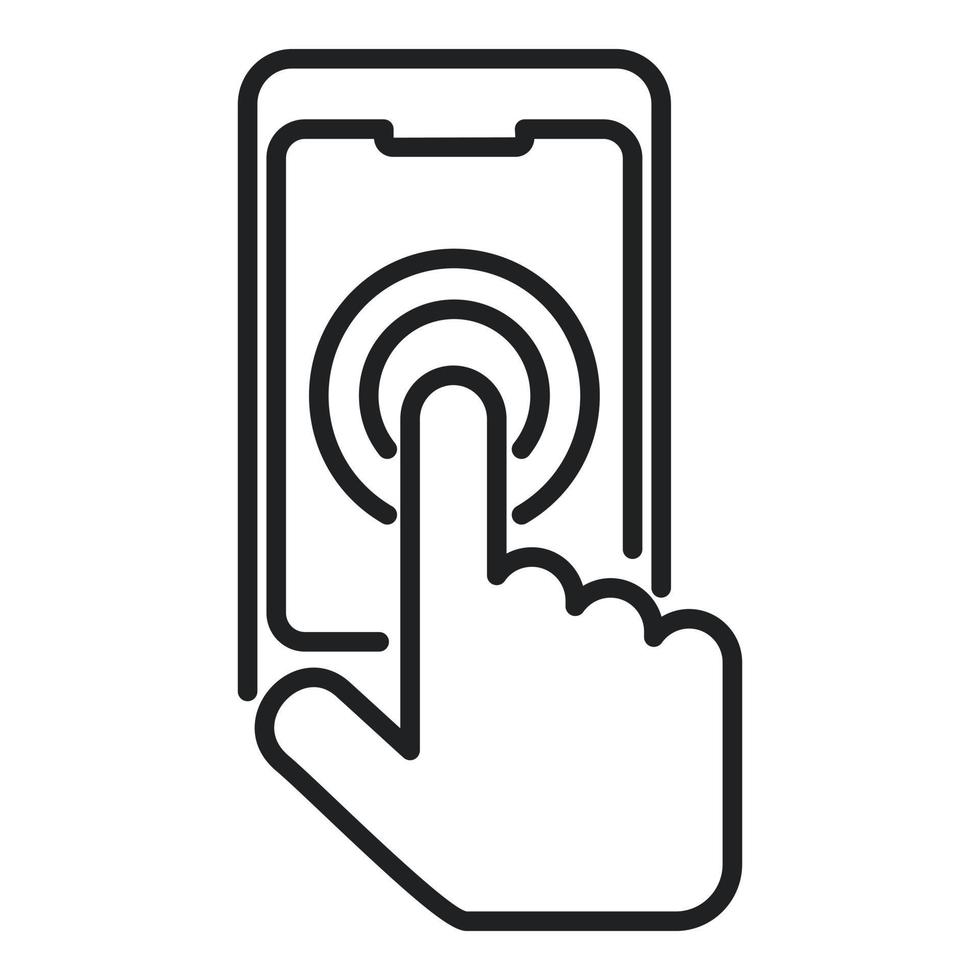 telefon finger Rör ikon översikt vektor. använder sig av app vektor