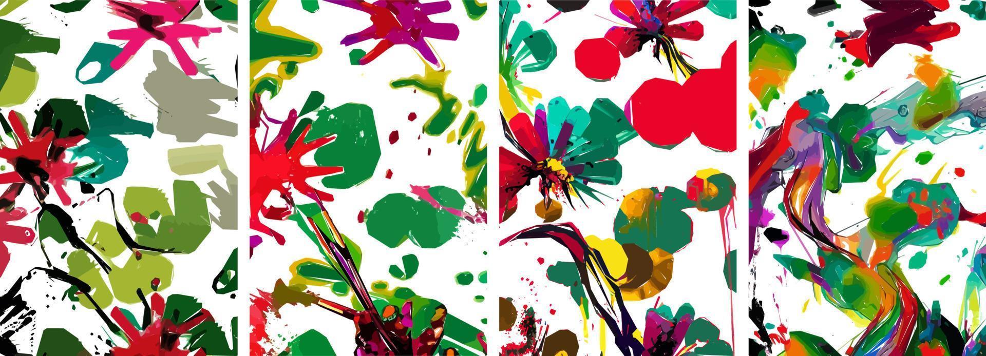uppsättning av hand dragen abstrakt natur bakgrund. vektor färgrik vattenfärg bläck klotter tropisk löv blommor, stänker och former, bakgrund för papper, omslag, tyg, interiör dekor.