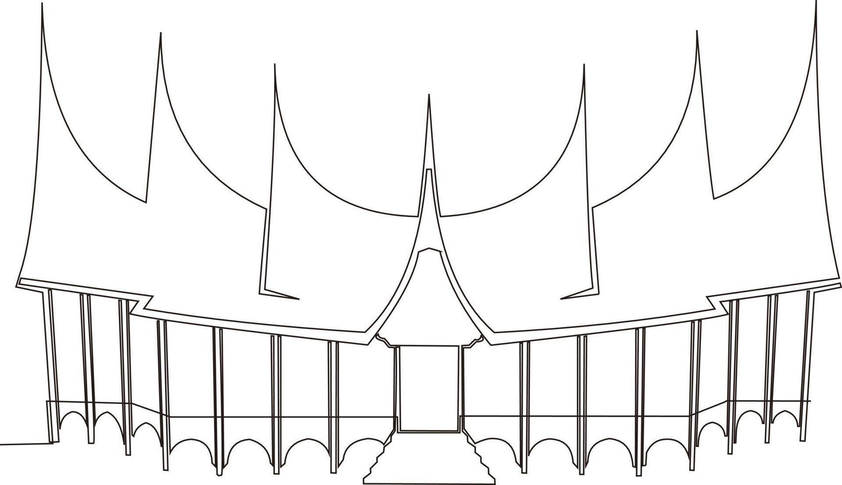 kontinuerlig linje teckning av minangkabau gadang traditionell hus vektor