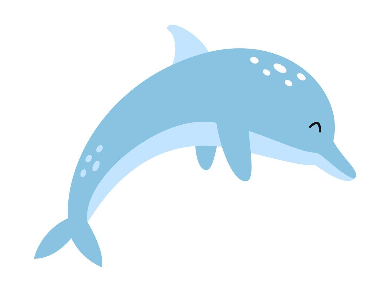 vektor söt blå delfin. hav djur- i platt design. Hoppar Fanny delfin.