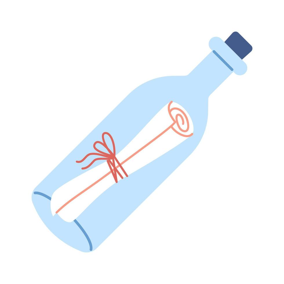 Vektorflasche mit einem Buchstaben. Flaschenpost im flachen Design. vektor