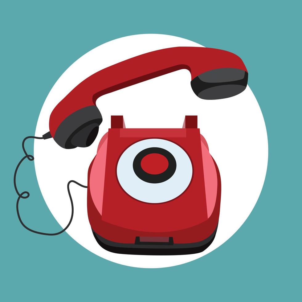 alter roter Telefonvektor. Vintage roter Telefonvektor. Retro-Telefon-Symbol. rotes Telefonsymbol isoliert auf blaugrünem Hintergrund vektor